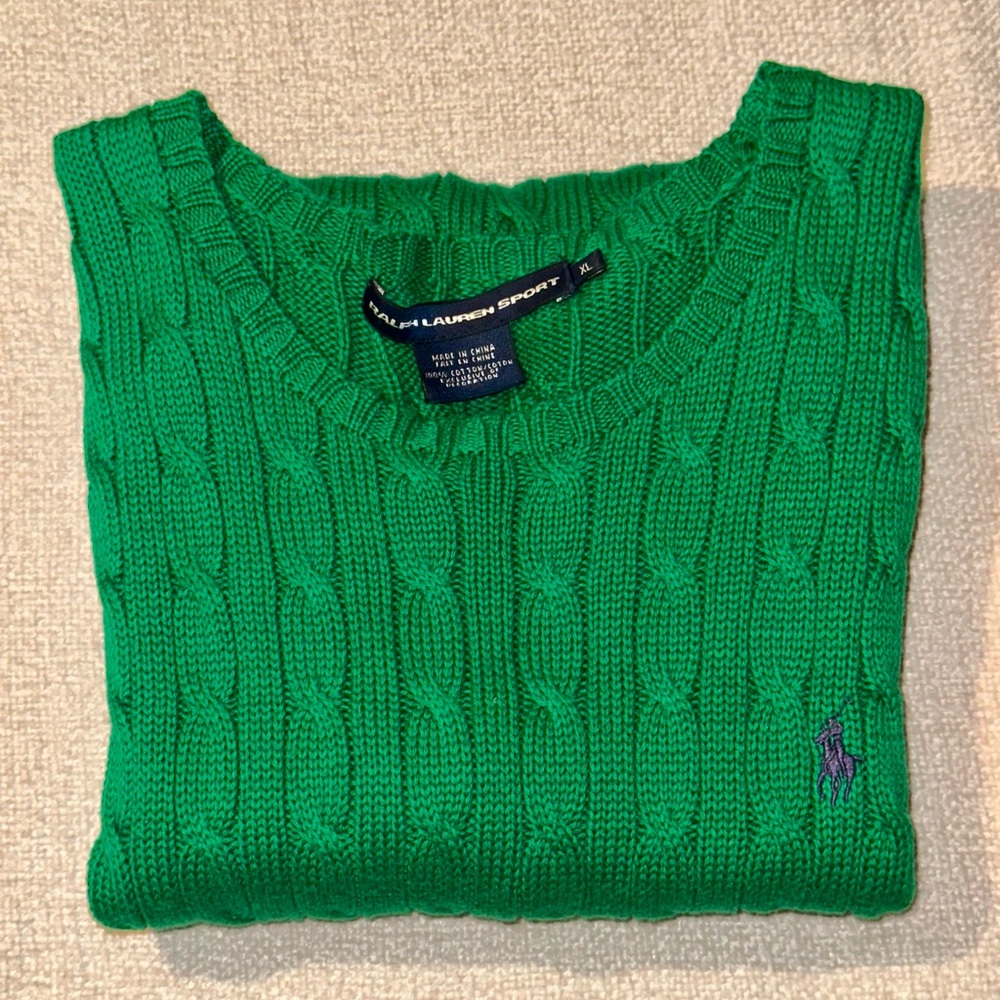 Vintage Ralph Lauren Sport Green Cable Knit Short Sleeve Sweater Size XL - Picture 16 of 16